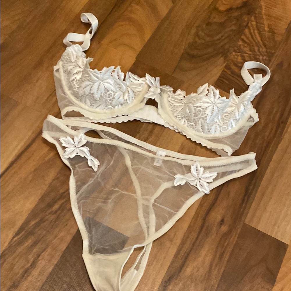 MYLA 1/4 cup bra and panty thing set ivory lace Demi